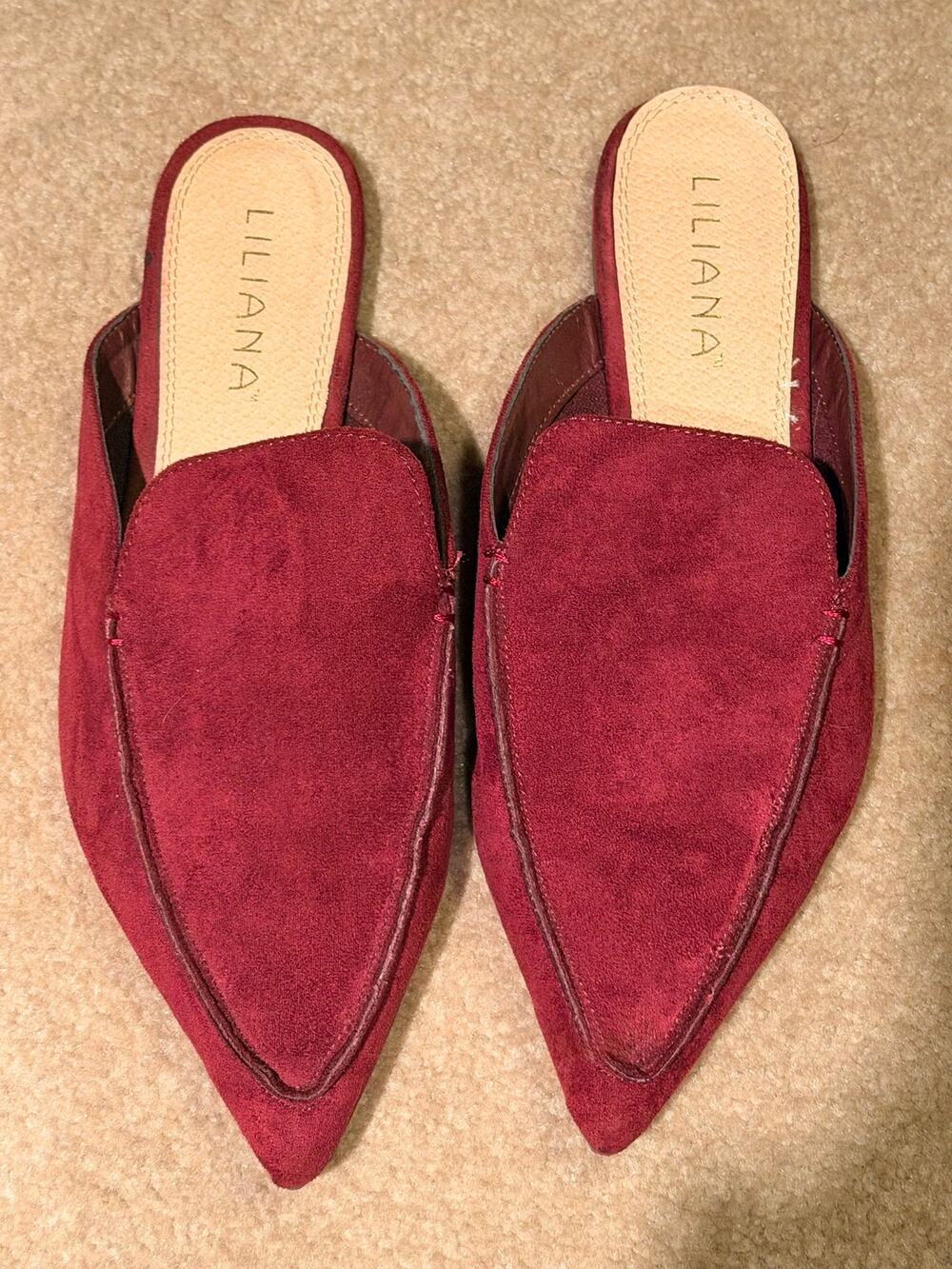 Liliana Women's Red Faux Suede Pointed Toe Slip On Flat Mules Slides Size 9